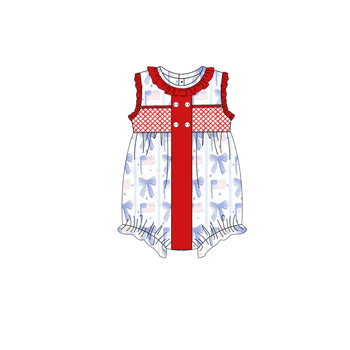 SR2920Baby Girls' Sleeveless Blue Bow Flag Romper 4th of July Outfit Toddler Girls' Independence Day Sleeveless Romper