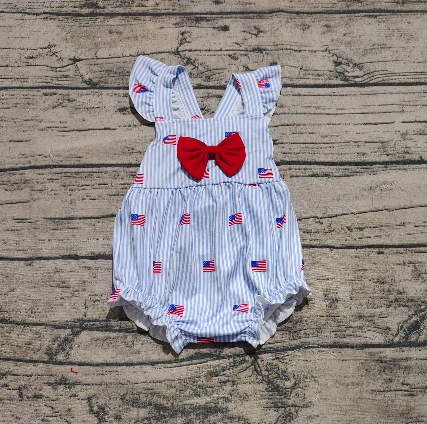 4.24 SR2921 Sample 10days Arrived RTS Flutter sleeves stripe flag baby girls 4th of july romper