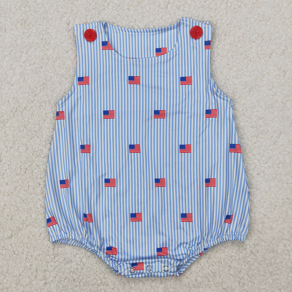 4.08 SR2922 RTS NO MOQ Baby Boys Summer Romper Baby Boys July 4th Flag Bubble Romper