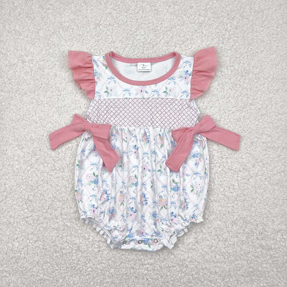 11.10 RTS Sibling Embroidery Baby Infant Girls Flutter Sleeves Bows Ruffle Rompers