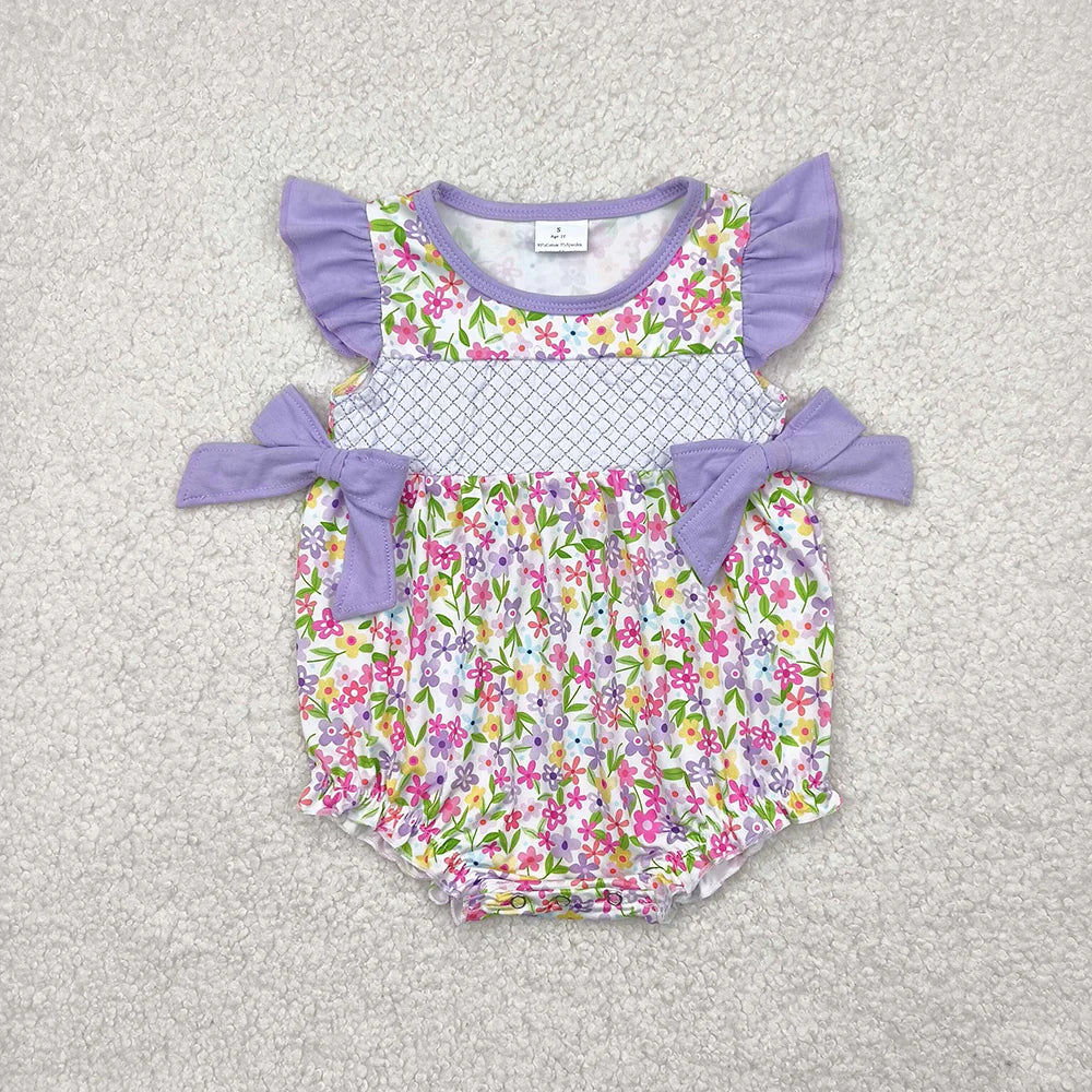11.10 RTS Sibling Embroidery Baby Infant Girls Flutter Sleeves Bows Ruffle Rompers