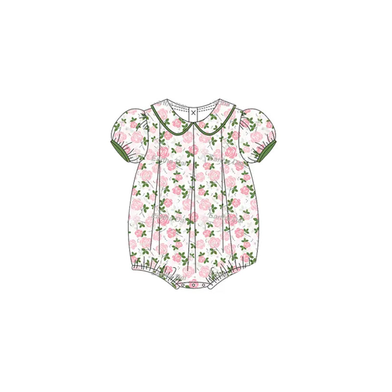 Girls Floral Tunic Top with Green Ruffle Shorts Set Short Sleeve Cute Children's Outfit Combination