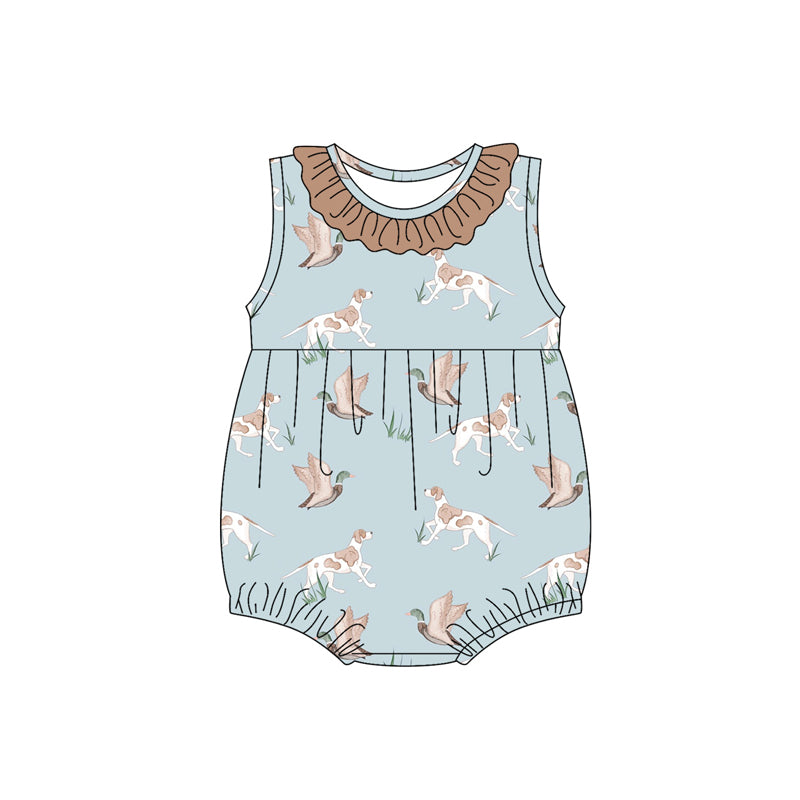 Kids Girls Khaki Ruffle Duck Dog Tunic Short Set Hunting Outfits Casual Clothing for Children