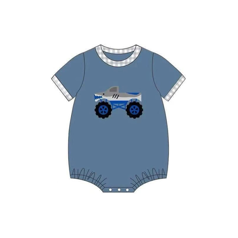 SR2938Short sleeves shark truck baby boy summer romper