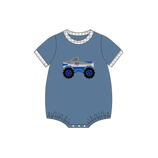 SR2938Short sleeves shark truck baby boy summer romper
