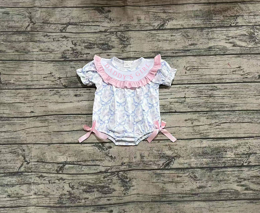 SR2944  Sample 10days Arrived RTS Short sleeves Daddy's girl floral bow baby girls romper