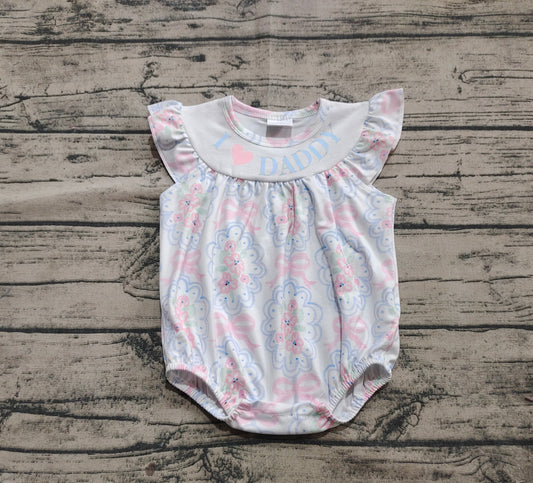 SR2946 Sample 10days Arrived RTS I love Daddy floral bow baby girls summer romper