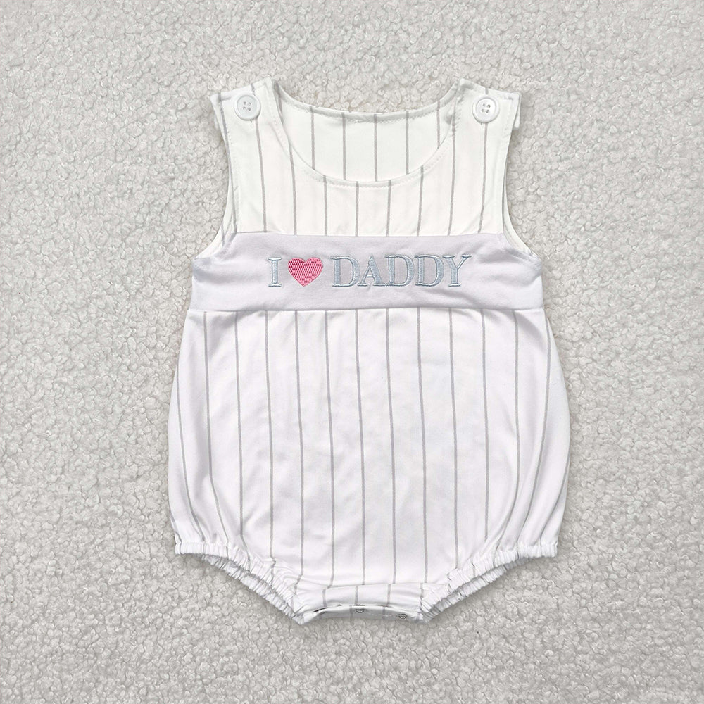 7.18  SR2947 RTS NO MOQ Baby Boys Summer Rompers Embroidery Baby Infant Boys Sleeveless I LOVE DADDY Stripe Rompers