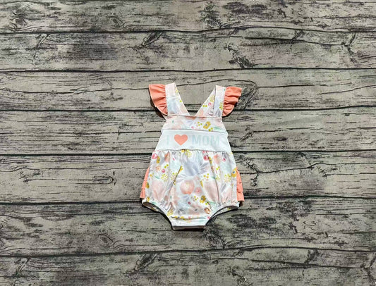SR2948  Sample 10days Arrived RTS I love Mom floral ruffle baby girls summer romper