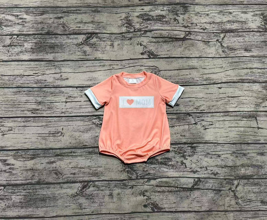 SR2949  Sample 10days Arrived RTS Short sleeves orange I love MOM baby boy romper