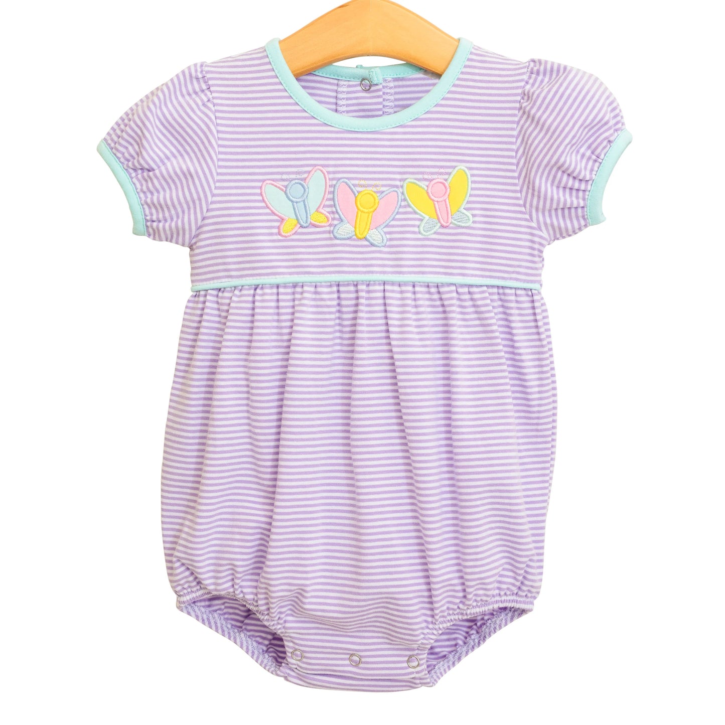 Lavender Stripe Butterfly Girls Dress Short Sleeve Cute Feminine Summer Fashion Children's Clothing