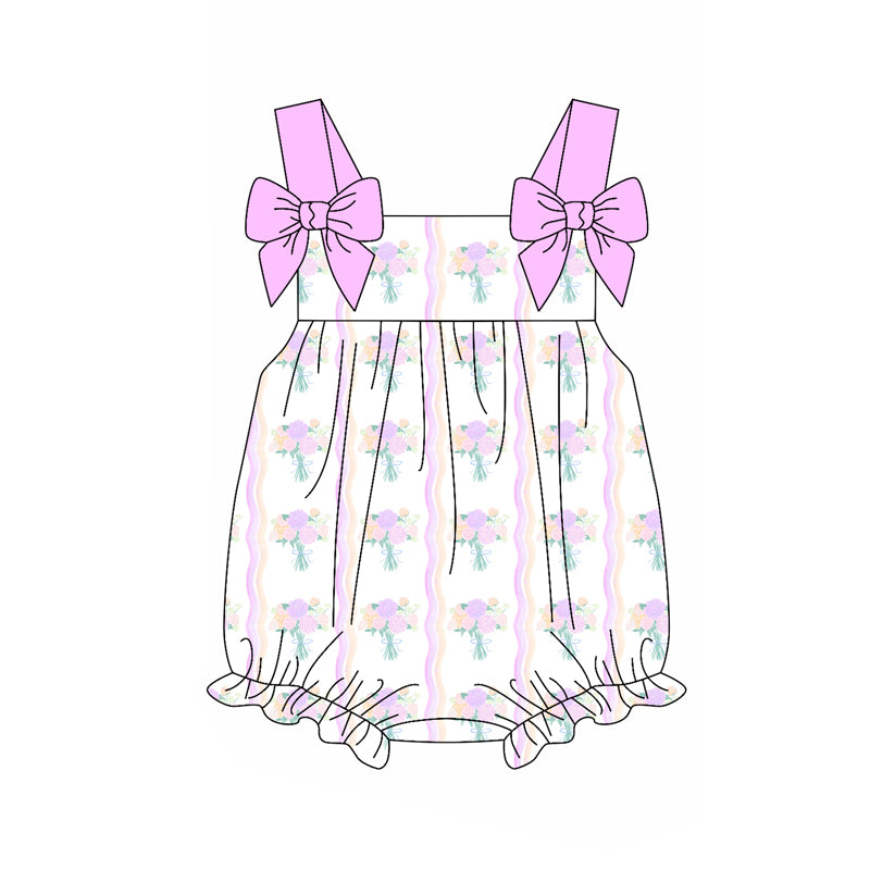 pre order Girls Floral Tunic Ruffle Shorts Outfit with Straps Bow Top And Bottom Set for Kids' Clothing