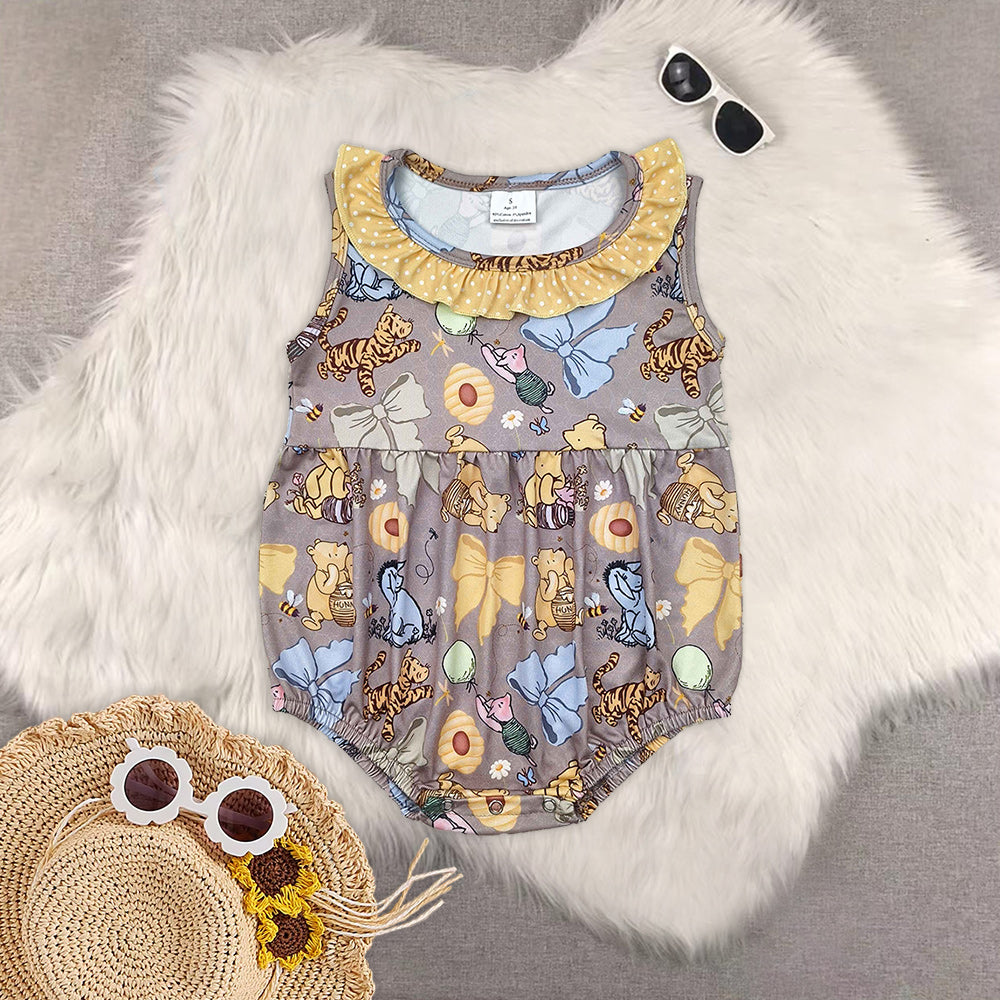 8.13  RTS Sibling Baby Girls Summer Outfits Straps plaid bear kids girls summer dress rompers