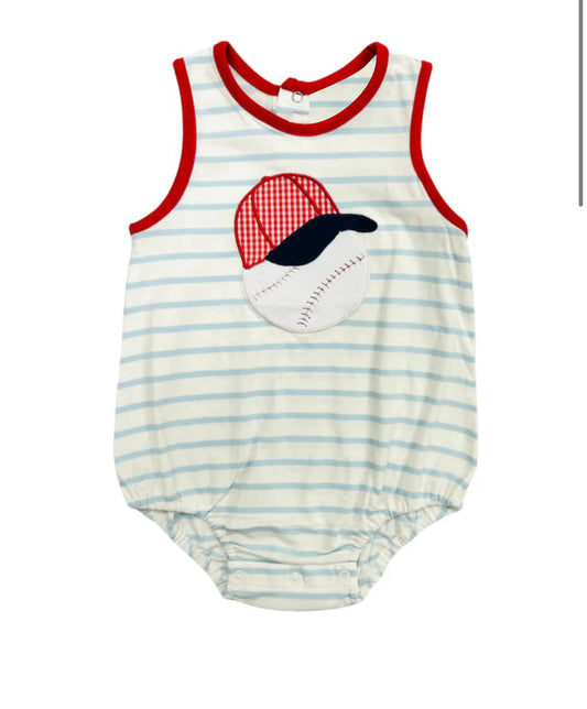 SR2970 Pre order Sleeveless stripe baseball cap baby boy romper