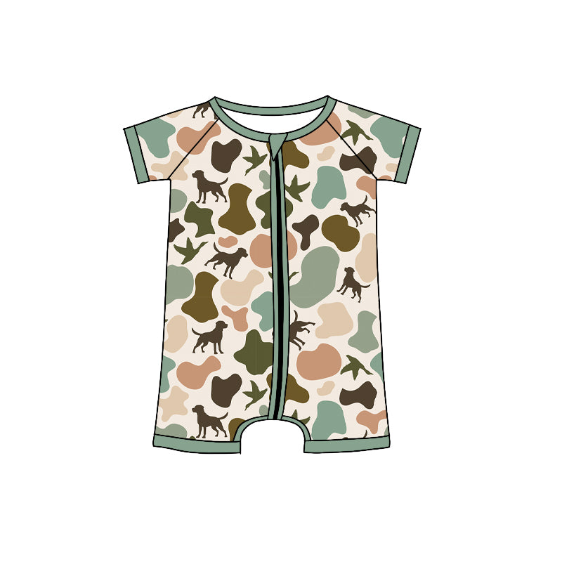 6.04  SR2972 Pre order Short sleeves duck dog camo baby boy zipper romper