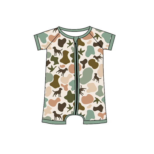 6.04  SR2972 Pre order Short sleeves duck dog camo baby boy zipper romper