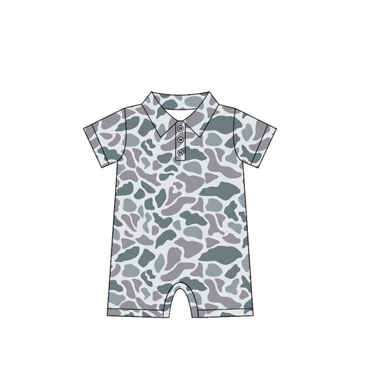 6.04   SR2973 Pre order Short sleeves grey camo baby boys polo romper