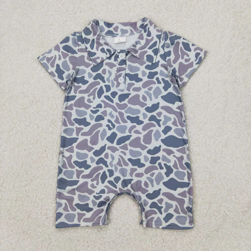 11.11 RTS Sibling Baby Boys Short Sleeves Gray Camo Button Polo Shirts Top Rompers