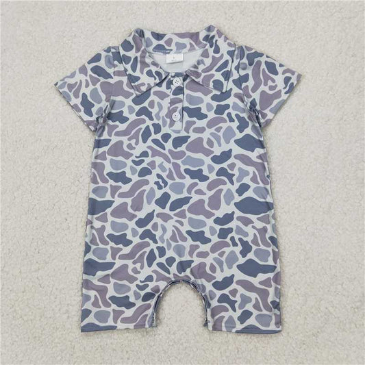 USA Warehouse (IN STOCK) SR2973 Grey Camouflage Short Sleeve Baby Boys Polo Romper Casual Outfit for Toddlers