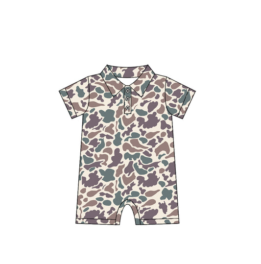 6.04   SR2975 Pre order Short sleeves green purple camo baby boys polo romper