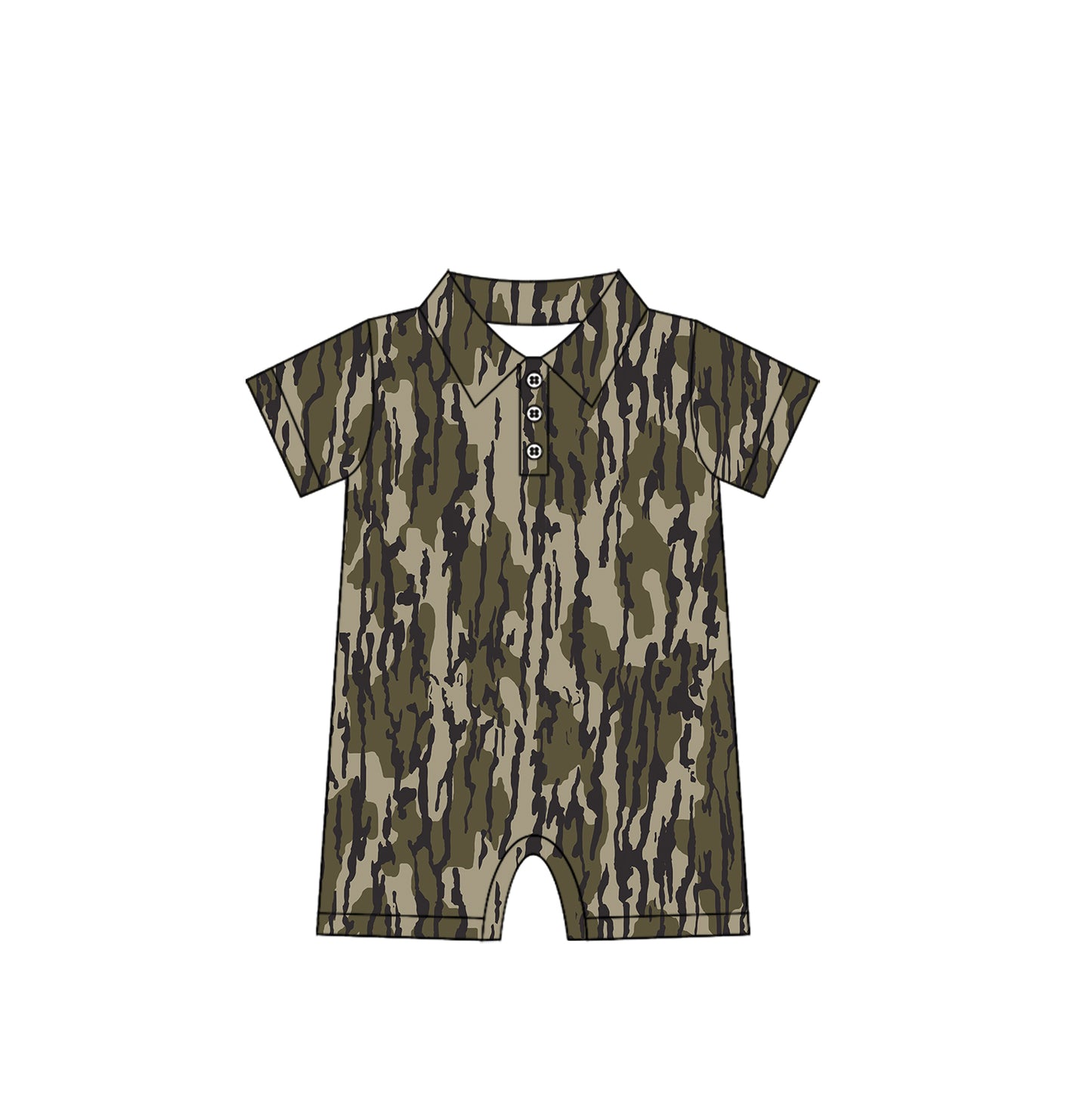 6.04   SR2976 Pre order Short sleeves bottomland camo baby boys polo romper