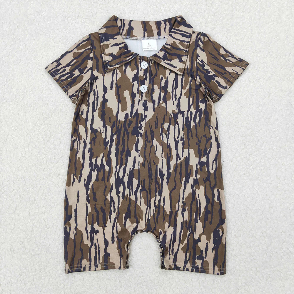 11.13 RTS Sibling Baby Infant Boys Short Sleeves Camouflage Button Rompers