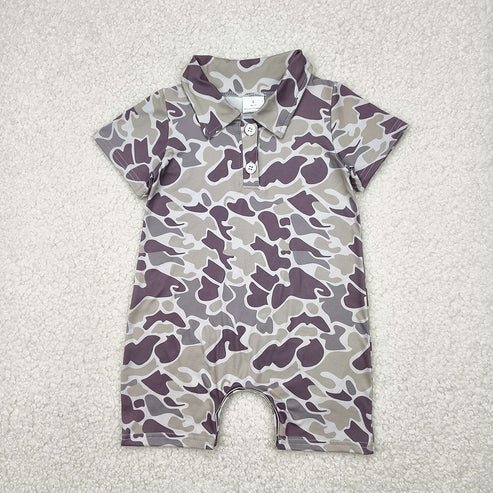 11.11 RTS Sibling Baby Boys Short Sleeves Lavender Gray Camo Button Polo Shirts Top Rompers