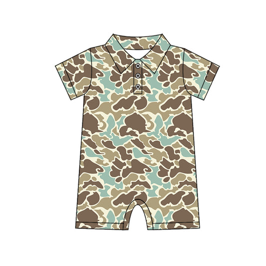 SR2978 Pre order Short sleeves mint camo baby boys polo romper