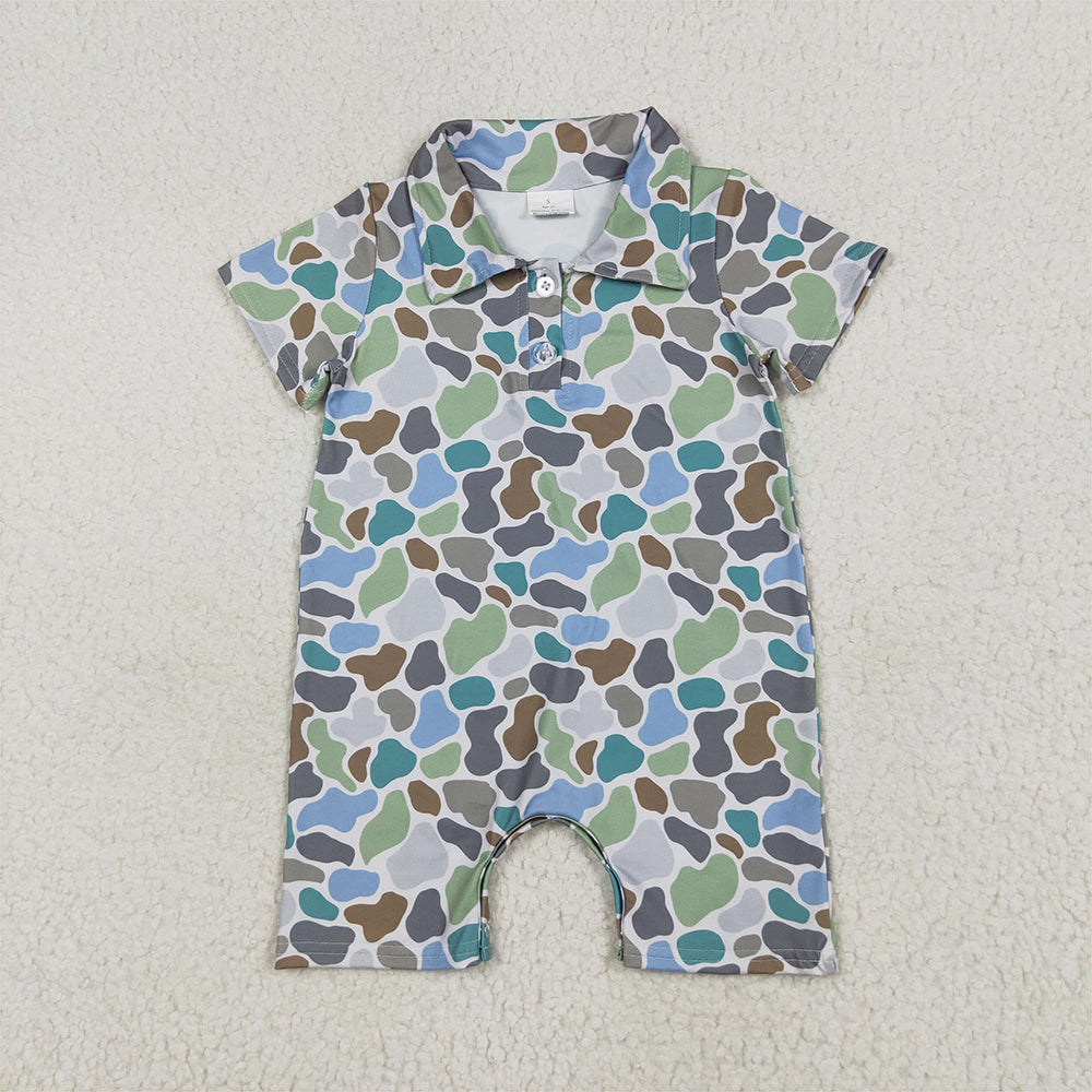 SR2980 RTS NO MOQ Baby Boys Summer Rompers Short sleeves green camo baby boys polo romper