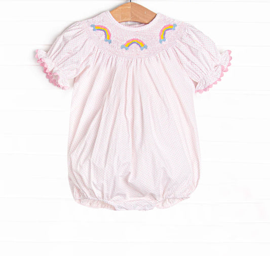 SR2983 Pre order Short sleeves pink polka dots rainbow baby girls romper