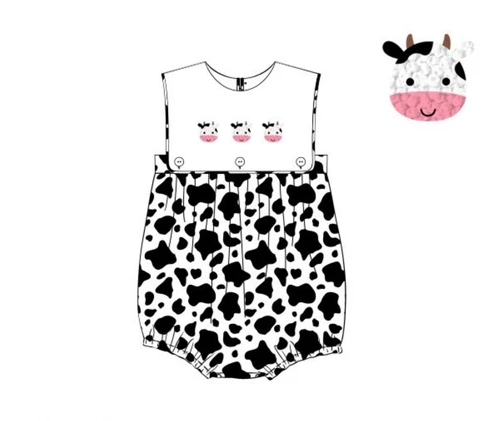 4.26 SR2987 Pre order Sleeveless white cows baby kids summer romper