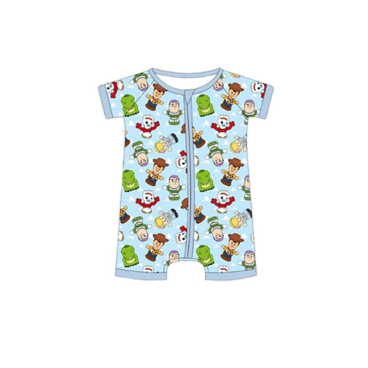 4.26 SR2988 Pre order Short sleeves light blue toy baby kids zipper romper