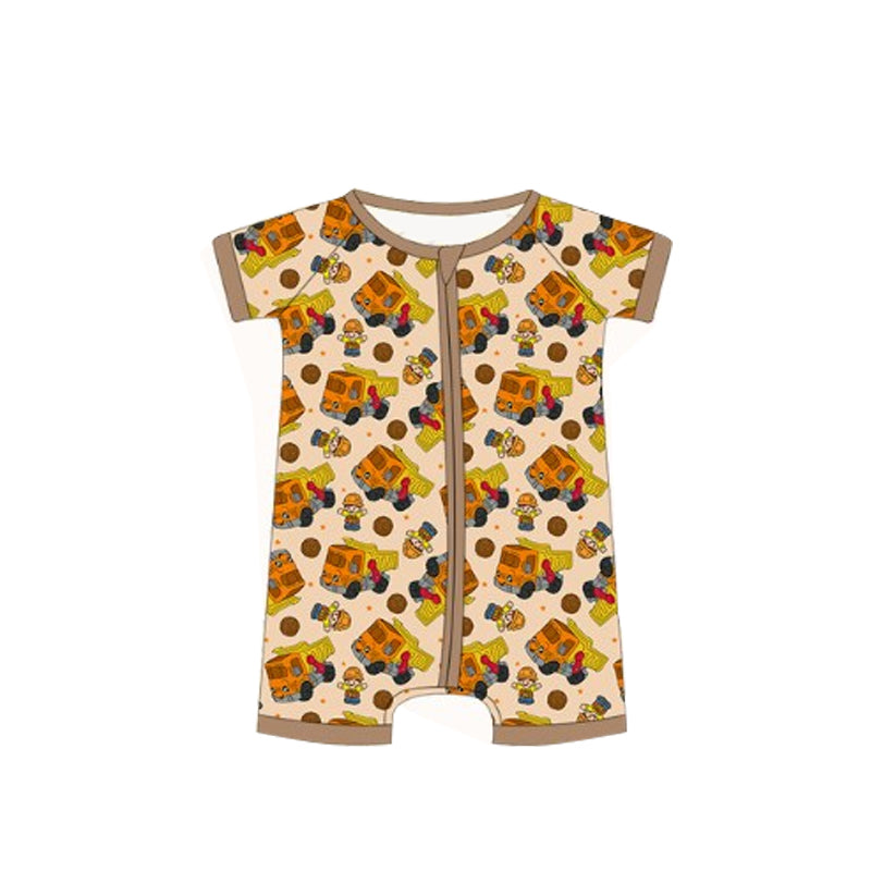 4.26 SR2989 Pre order Short sleeves constructions baby kids zipper romper