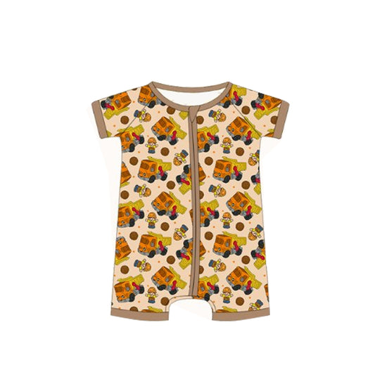 4.26 SR2989 Pre order Short sleeves constructions baby kids zipper romper