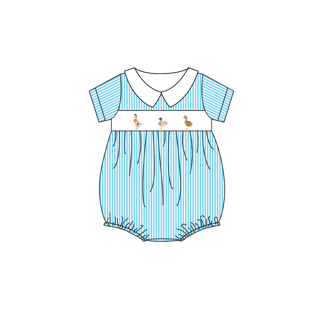 SR2992 Pre order Short sleeves light blue stripe duck baby kids romper