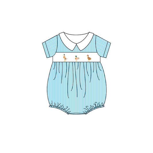 SR2992 Pre order Short sleeves light blue stripe duck baby kids romper