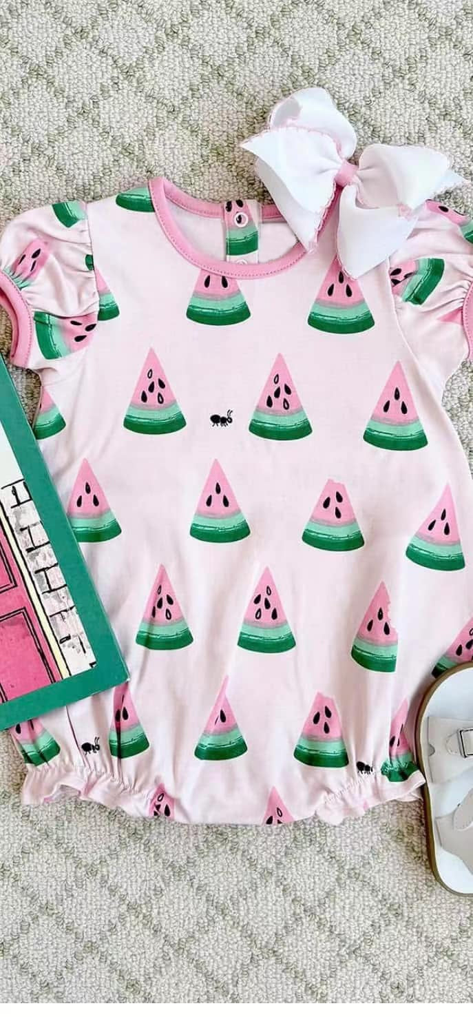 4.26 SR2993 Pre order Short sleeves pink watermelon baby girls summer romper