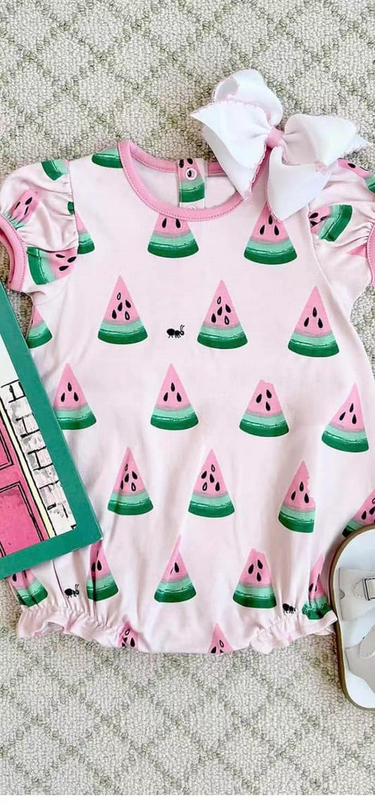 4.26 SR2993 Pre order Short sleeves pink watermelon baby girls summer romper