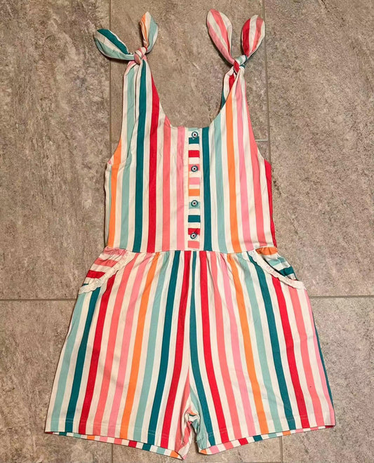 4.26 SR3000  Pre order Colorful stripe pockets baby girls summer jumpsuit