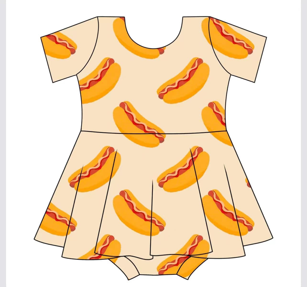 8.27  Pre order Baby Girls Summer Romper Short Sleeves Hot Dog Skirt Cute Infant Outfit for Little Girls