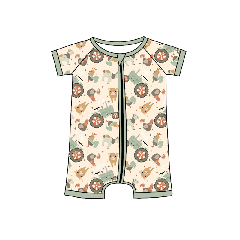 5.19   Pre order Kids Boys Farm Themed Pocket Top Chicken Pig Tractor Short Set - Casual Cotton Clothing