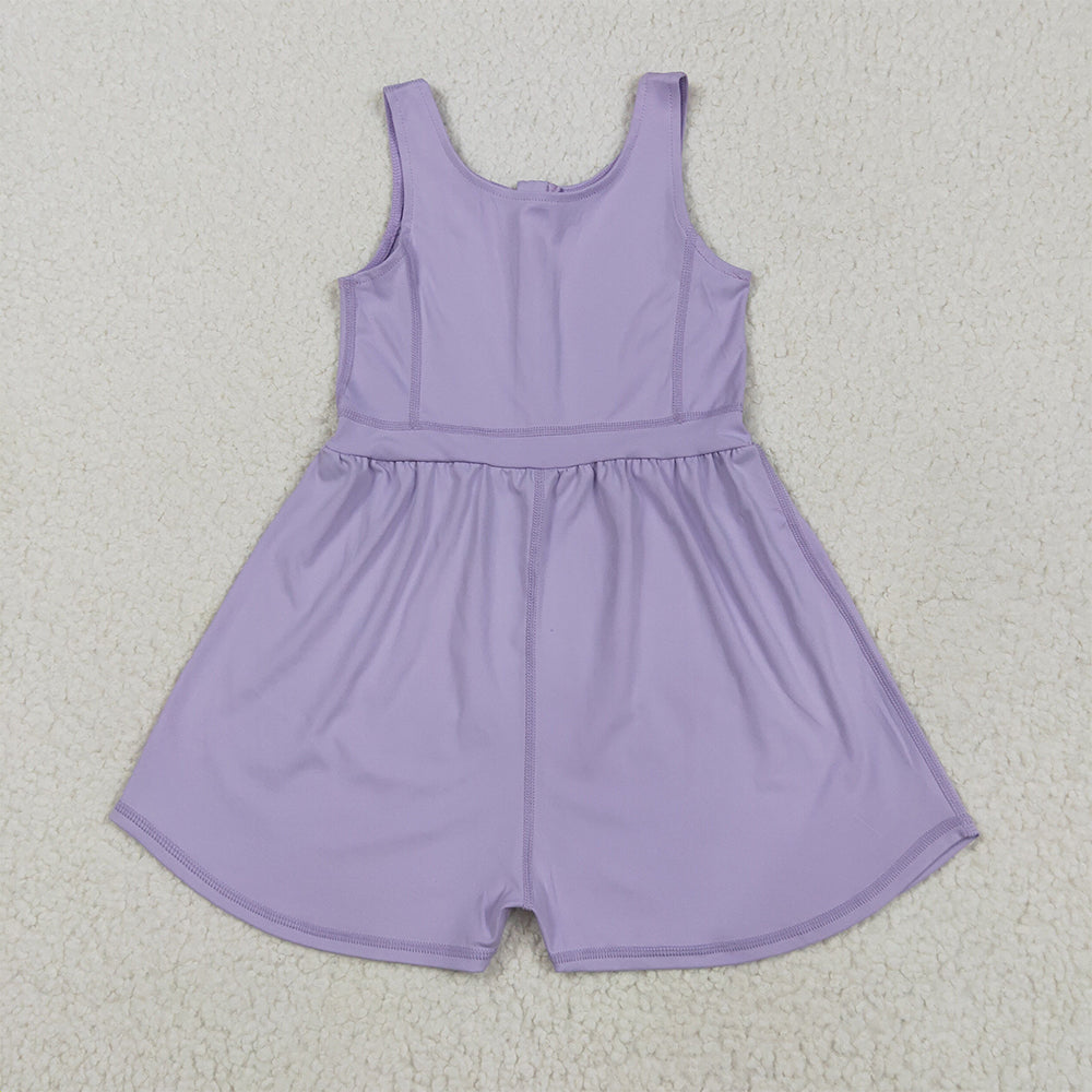 8.12  SR3020 RTS NO MOQ Baby Girls Summer Yoga Jumpsuits Baby Girls Lavender Sleeveless Yoga Jumpsuits