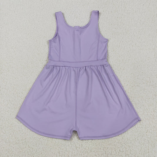 8.12  SR3020 RTS NO MOQ Baby Girls Summer Yoga Jumpsuits Baby Girls Lavender Sleeveless Yoga Jumpsuits