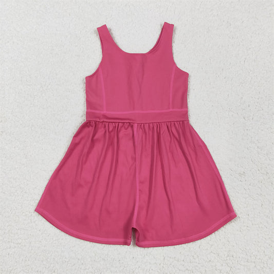 7.01 SR3022 RTS NO MOQBaby Girls Summer Jumpsuits Baby Girls Hot Pink Sleeveless Yoga Jumpsuits