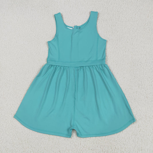 SR3023 RTS NO MOQ Baby Girls Summer Yoga Jumpsuits Baby Girls Active Waer Blue Yoga Jumpsuit