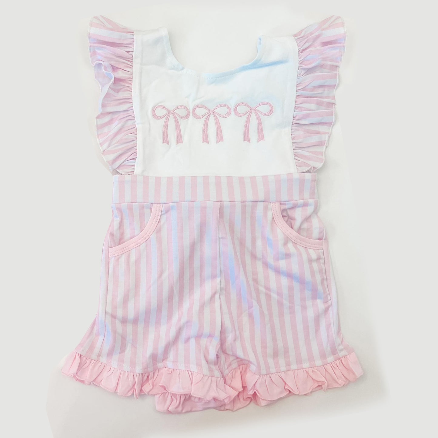 5.19   Pre order Girls Pink Bow Stripe Sleeveless Tunic Bummies Children's Clothing Comfortable Breathable Kids' Outfits for Summer