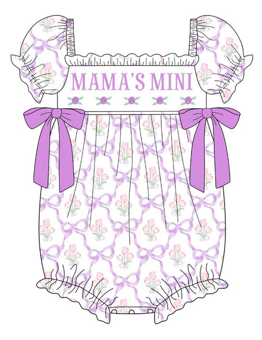 5.16 SR3026 Pre order Short sleeves mama's mini purple bow floral baby romper
