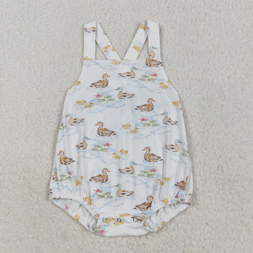 5.16 SR3029 RTS NO MOQ Baby Boys Summer Rompers Straps duck print baby boy summer romper