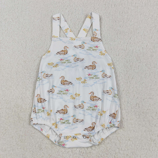5.16 SR3029 RTS NO MOQ Baby Boys Summer Rompers Straps duck print baby boy summer romper