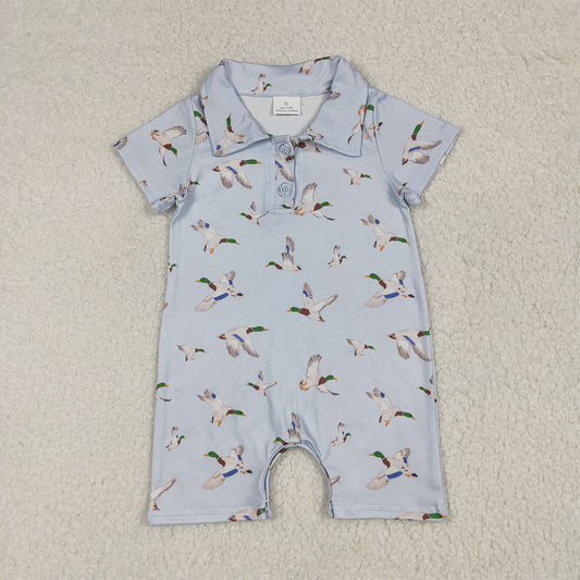 USA Shop (in stock) SR3032 RTS NO MOQ Baby Boys Summer Rompers Baby Boys Mallard Duck In Blue Short Sleeve Romper